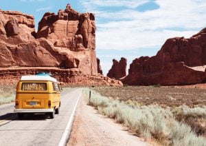 Van driving through Arches National Park